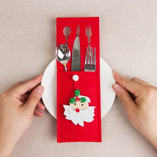 フェルト漫画のナイフとフォーク カトラリー バッグ プレースマット クリスマス テーブル装飾用