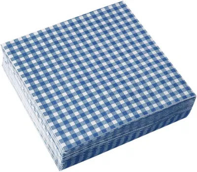 ブルーとホワイトのギンガムチェック ディナーピクニックやパーティー用 50パック 使い捨て紙ナプキン